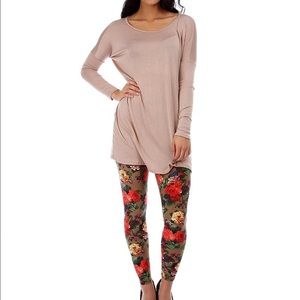 Retro Boho Brown Floral Flower Graphic Leggings